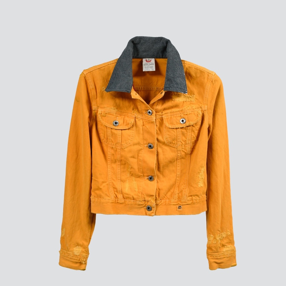 G BRAND Vintage Distressed Denim Jacket Cropped Orange Cotton S Made in Italy